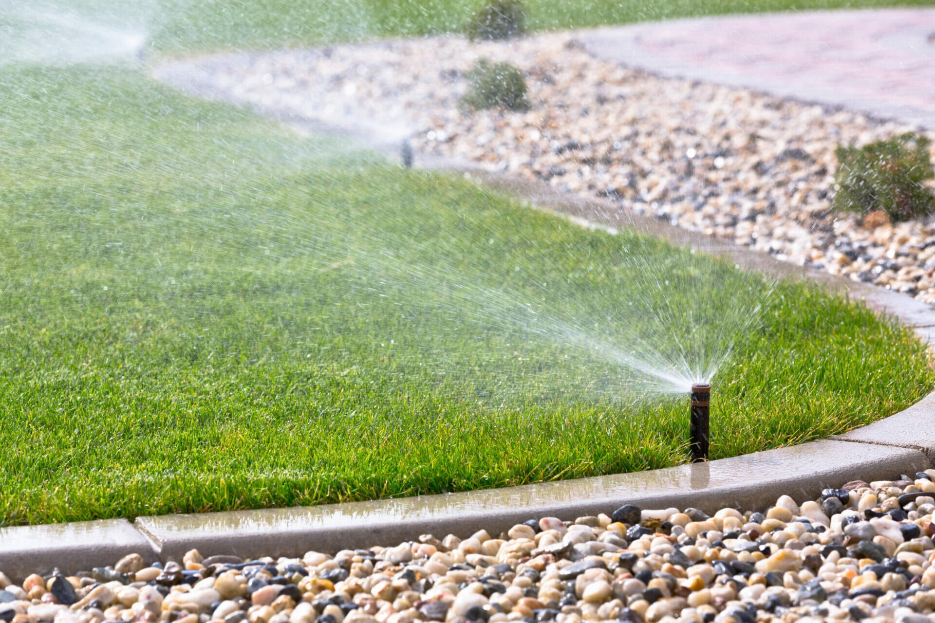 Sprinkler system watering the grass